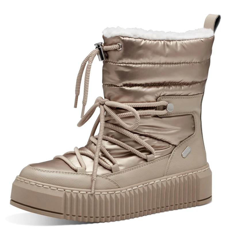 MARCO TOZZI Women's 2-26298-41 Warmlined Lace Boot, Taupe Metallic, 4