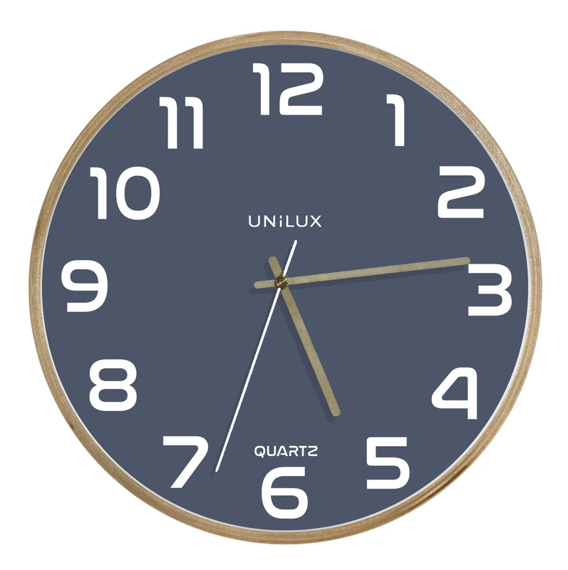 Unilux Modern Wooden Frame Wall Clock Baltic Blue Dial 31 cm No Ticking