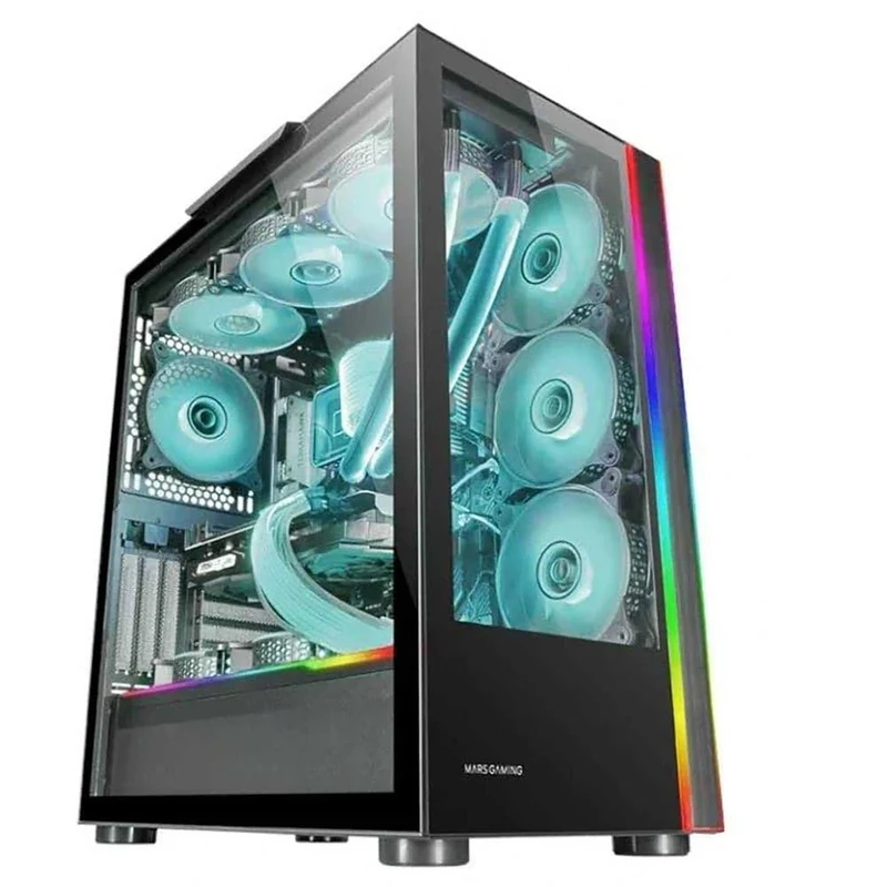 Mars Gaming MC-ULTRA Black, Custom XXL E-ATX Gaming Tower, Dual ARGB LED Stripes, Dual Tempered Glass Windows, Dual Vertical Camera Structure