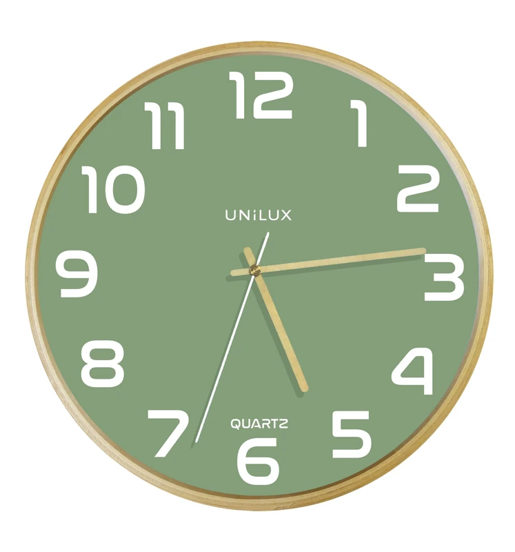Unilux Modern Wooden Frame Wall Clock Baltic Green Dial 31 cm No Ticking