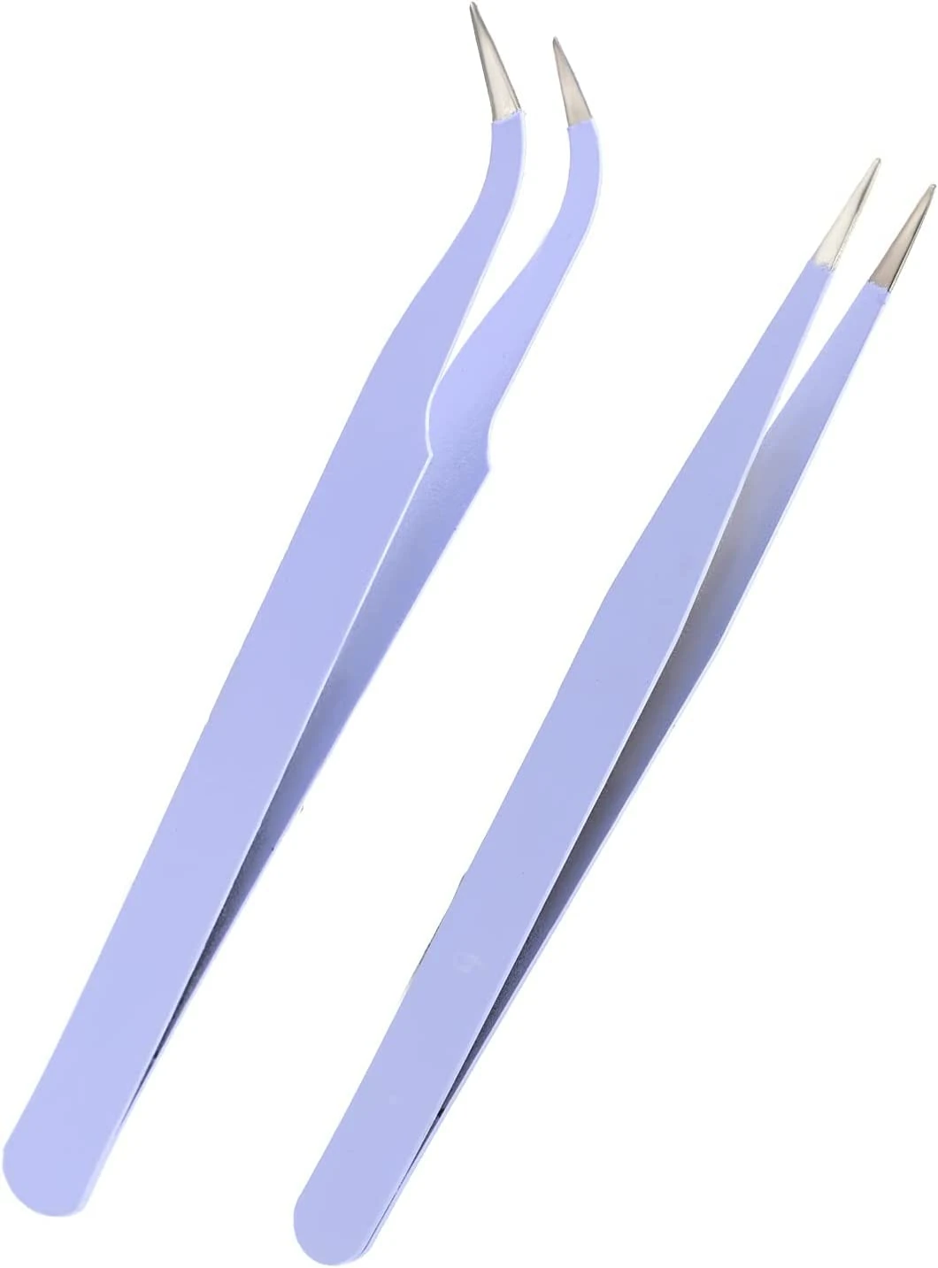 Lash Tweezers - Pack of 2 Stainless Steel Eyelash Extension Tweezers | Straight & Curved Tip False Lash Application Tools (Purple)
