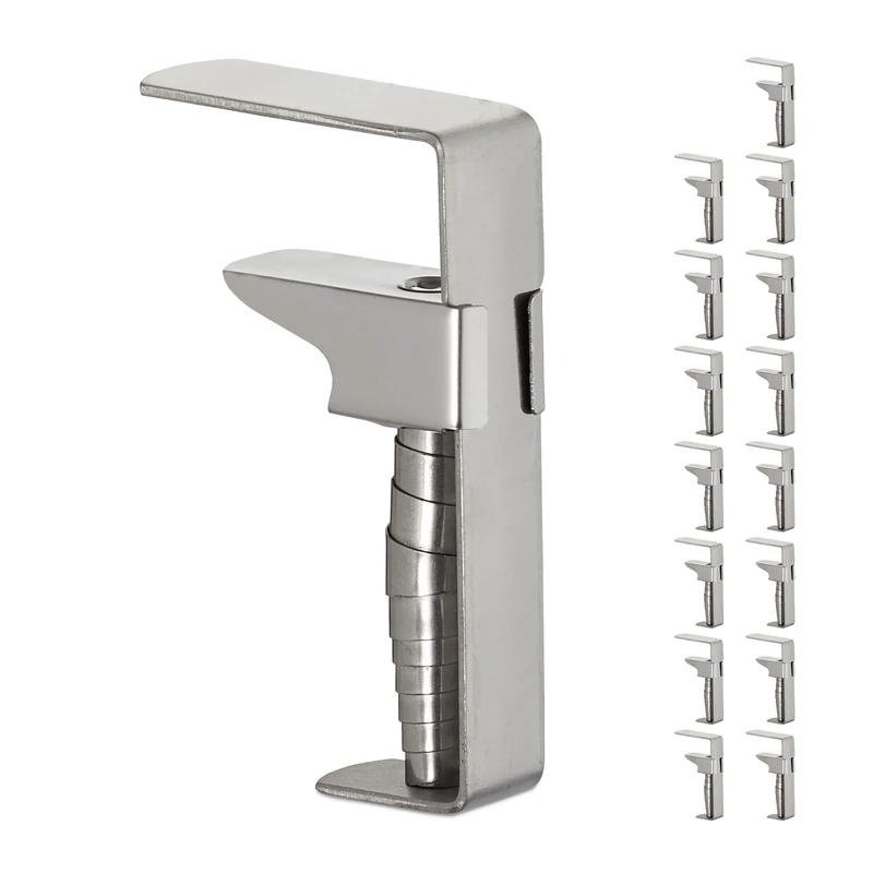 Relaxdays Tablecloth Clamps, Set of 16, Adjustable Table Clips, Stainless Steel, for Tabletops Up to 4 cm Thick, Silver, 100%, 7.5 x 5 x 1.5 cm
