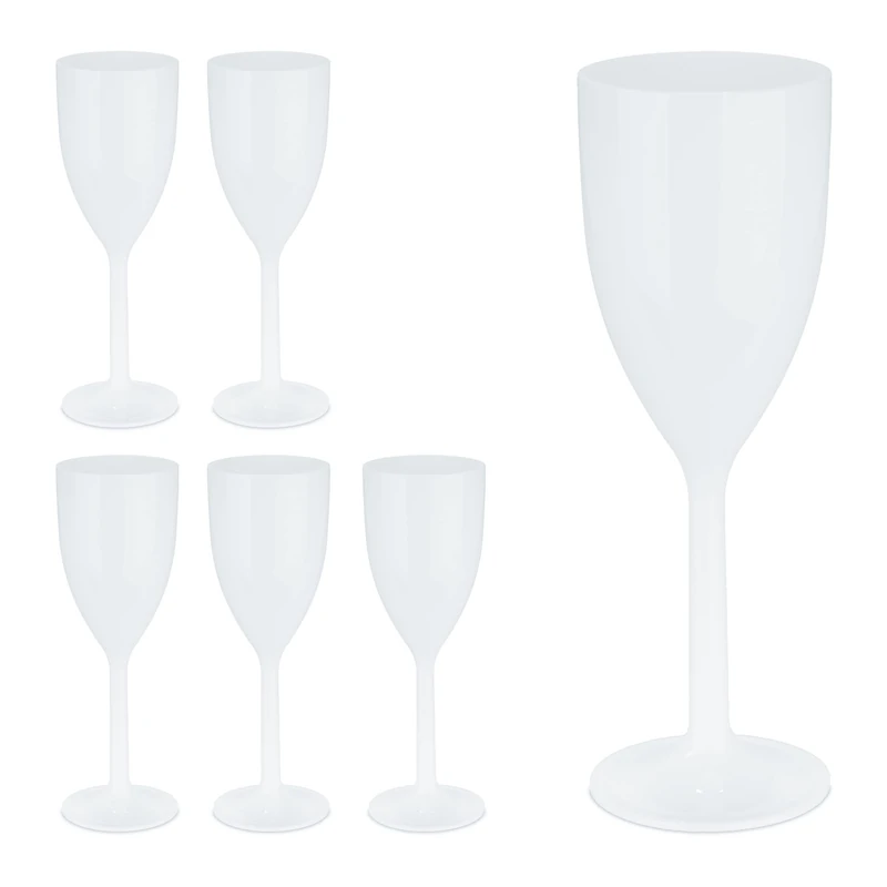 Relaxdays, Plastic Wine Glasses, Set of 6, Shatterproof, BPA Free, 220 ml, Reusable, Cups for Camping & Parties, White