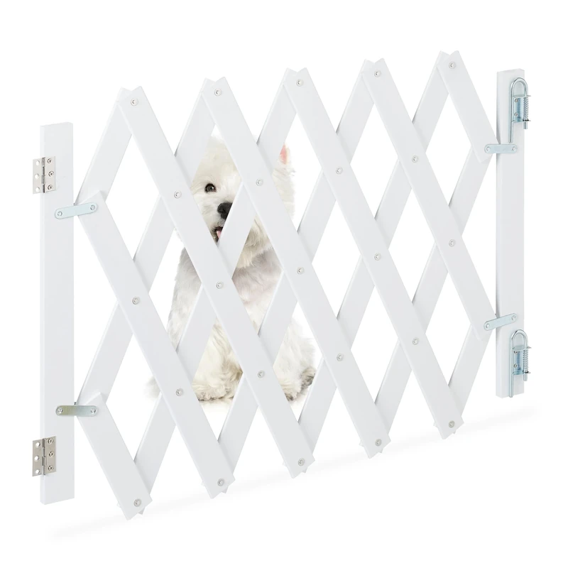 Relaxdays Dog Barrier Extendable up to 108.5 cm, 47.5-60 cm High, Bamboo, Dog Safety Gate for Stairs and Doors, White