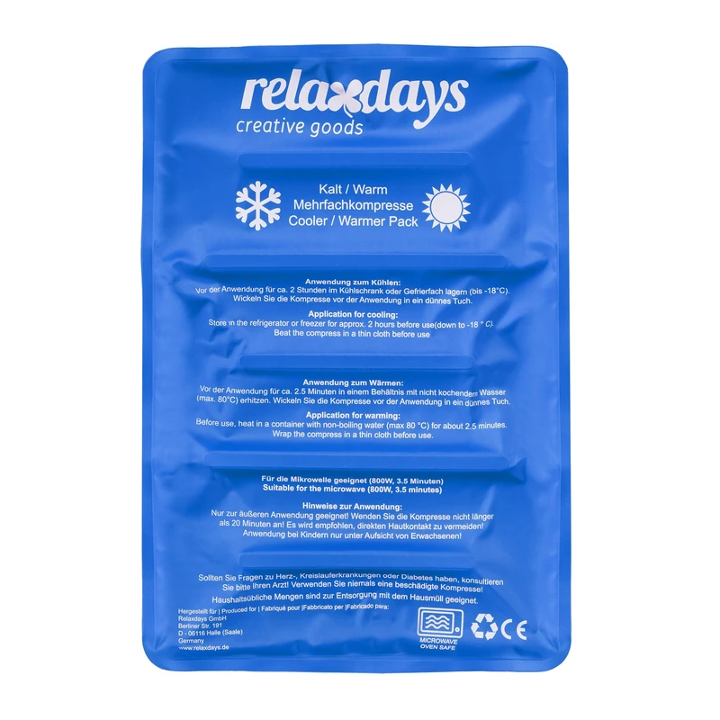Relaxdays Hot and Cold Pack, Warm Compress, 25 x 36 cm, Gel Cooling Pad, First Aid, Reusable, for Injuries & Pain, Blue, Polyester