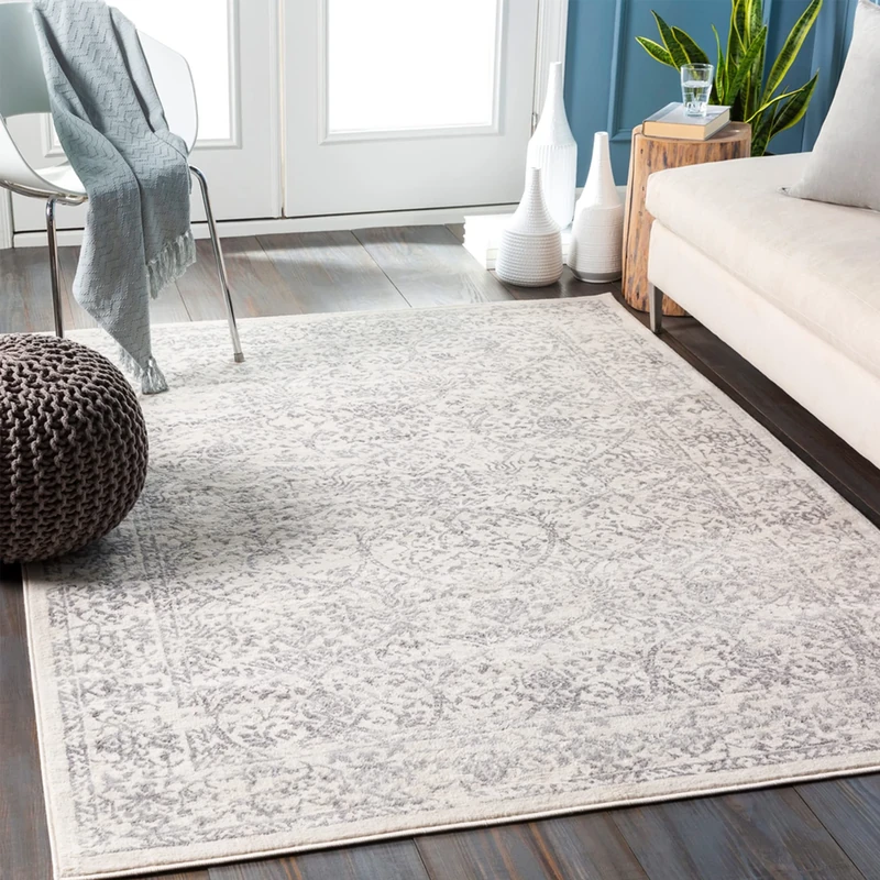 Livabliss Palermo Vintage Rug - Area Rugs for Living Room 140x200 cm, Bedroom - Scandi Neutral Rugs, Traditional Patterned Boho Style, Natural Easy Care Pile - Large Rug, Ivory and Grey
