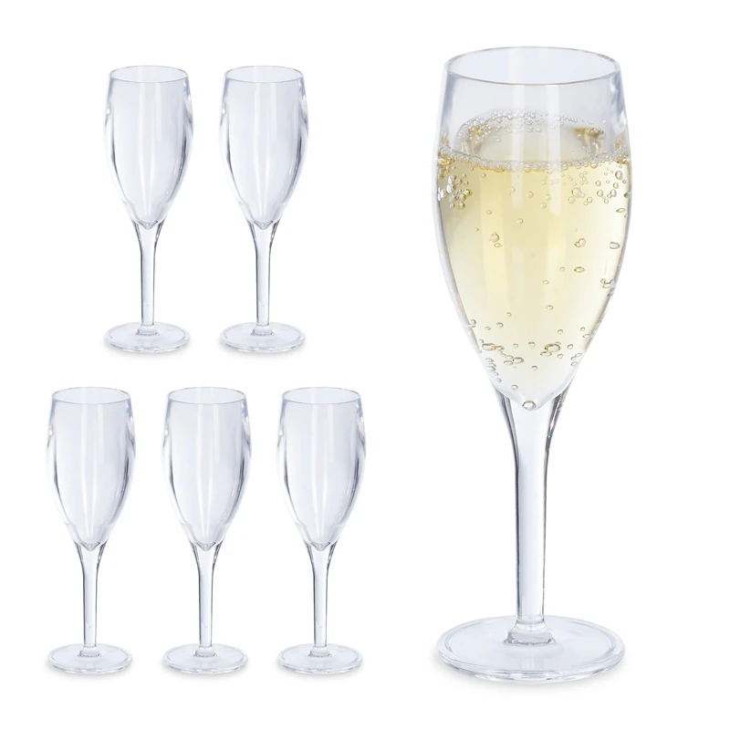 Relaxdays 6X Glasses, Plastic, Shatter-Proof, BPA-Free, Reusable, Martini, Prosecco, Party, 50ml, Transparent