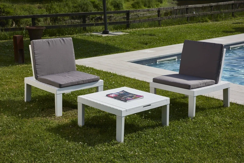 Dmora - Outdoor lounge set Cervia, Garden set with 2 seats with backrest and 1 multifunction module, Sitting area with cushions, 100% Made in Italy, White