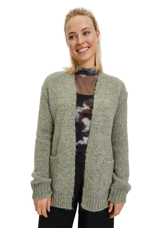 Cartoon Ladies Plain Knitted Cardigan, Dusty Olive, 18