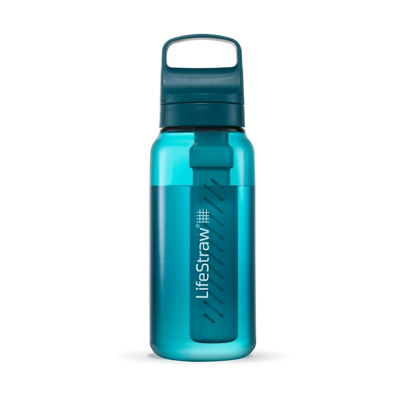 LifeStraw Go Series — BPA-Free Water Filter Bottle for Travel and Everyday Use Removes Bacteria, Parasites and Microplastics, Improves Taste, 1L Laguna Teal
