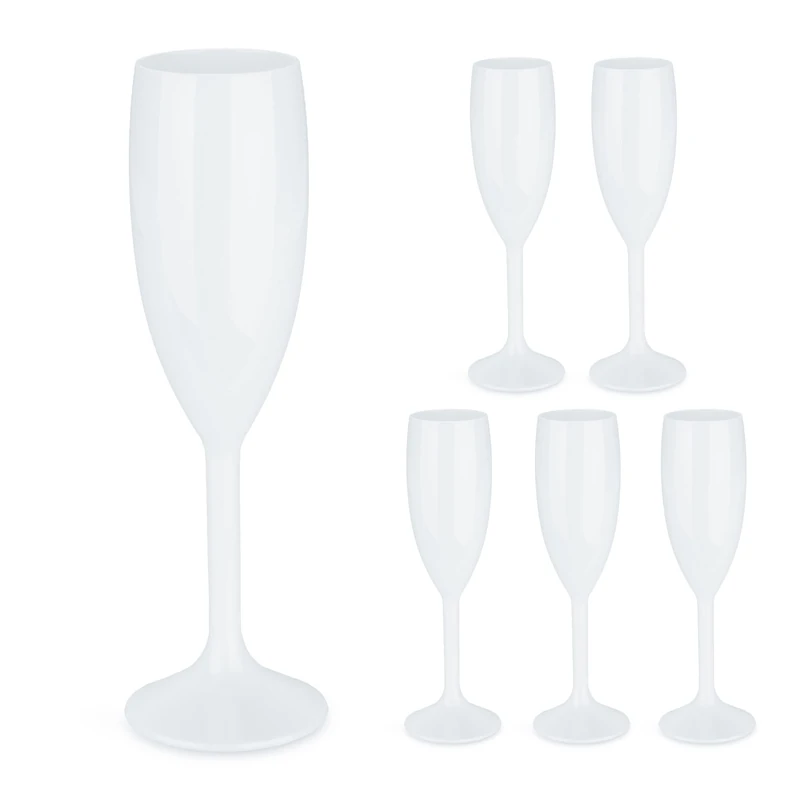 Relaxdays, Plastic Champagne Flutes, Set of 6, Shatterproof, BPA Free, 160 ml, Reusable Wine Glasses, for Parties, White, 22 x 6 x 6 cm - Image 1
