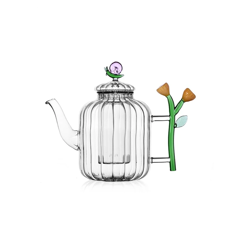 Ichendorf Milano Botanica Collection Optical Teapot, Chioccola and Fiore Amber, 120 cl, Borosilicate Glass, Handmade