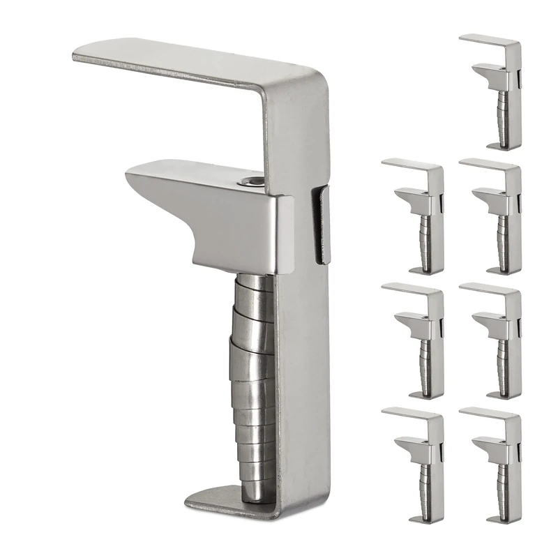 Relaxdays Tablecloth Clamps, Set of 8, Adjustable Table Clips, Stainless Steel, For Tabletops Up to 4 cm Thick, Silver