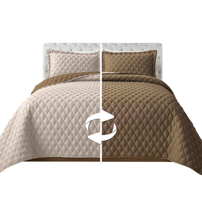 Elegant Comfort Exquisite Diamond Stitching All Season Heavy Weight-Ultra Soft Premium Quilted Set, Microfiber, Taupe/Cream, California King