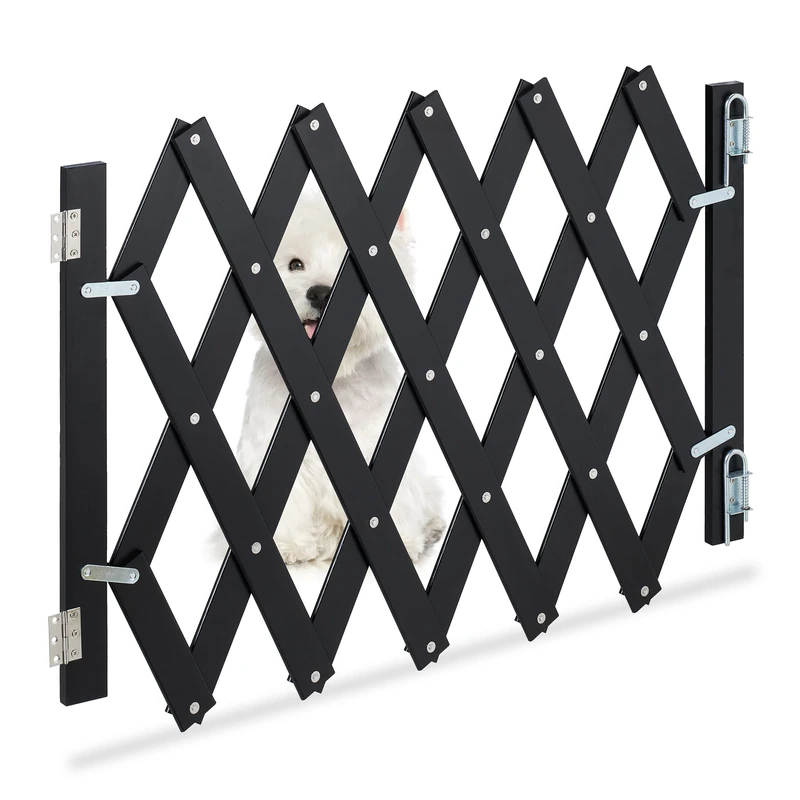 Relaxdays Safety Gate, Barrier, Extendable up to 108.5 cm, 47.5-60cm high, Bamboo, Stair & Door, Dog & Baby Guard, Black