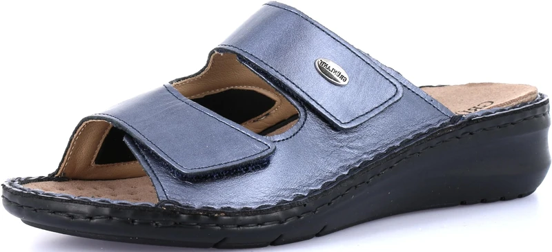 GRUNLAND-DAMI comfort slipper made of stretch material with double straps, Conforma sole, removable insole made of cork and leather and hand-stitched seams