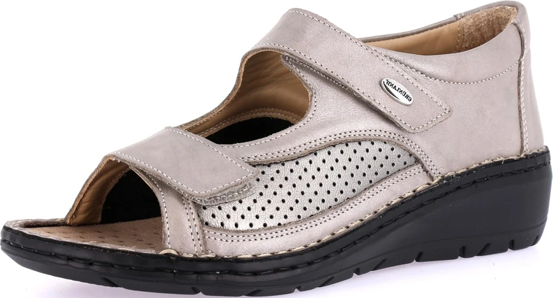 GRUNLAND-NESI Comfort Open Shoe with Double Adjustable Strap, profiled Sole, Removable Insole Made of Cork and Leather and 4 cm high Wedge Heel