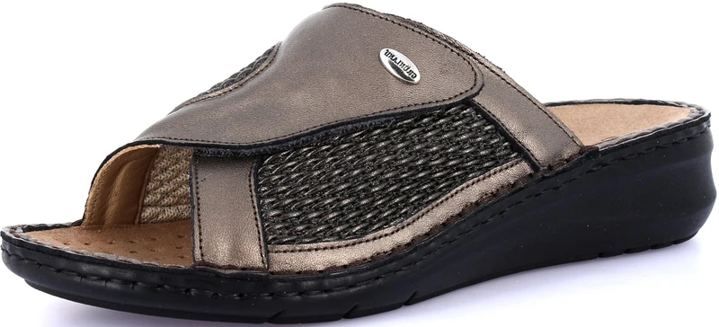 GRUNLAND-DAMI comfort slippers with adjustable stretch band, Conforma sole, removable cork and leather insole, and hand-stitched seams