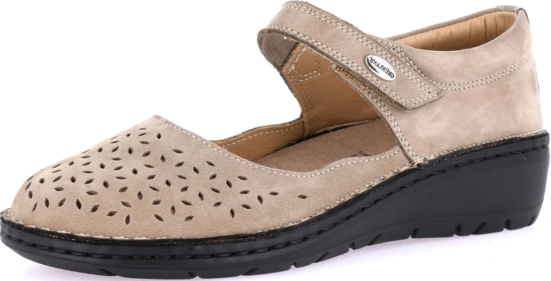 GRUNLAND-NESI Comfort Ballerina Made of Nubuck with Velcro Fastening, Conforma Sole, Removable Insole Made of Cork and Leather and 4 cm Wedge Heel