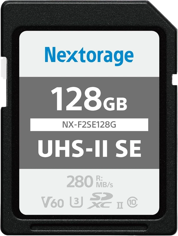 Nextorage 128GB F2SE High-Speed SDHC/SDXC Memory Card with V60 UHS-II Performance (280MB/s Read & 100MB/s Write) for 4K/Continuous Shooting Video/Camera