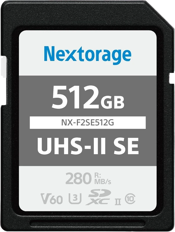 Nextorage 512GB F2SE High-Speed SDHC/SDXC Card with V60 UHS-II Performance (280MB/s Read & 150MB/s Write) for 4K/Continuous Shooting Video/Camera