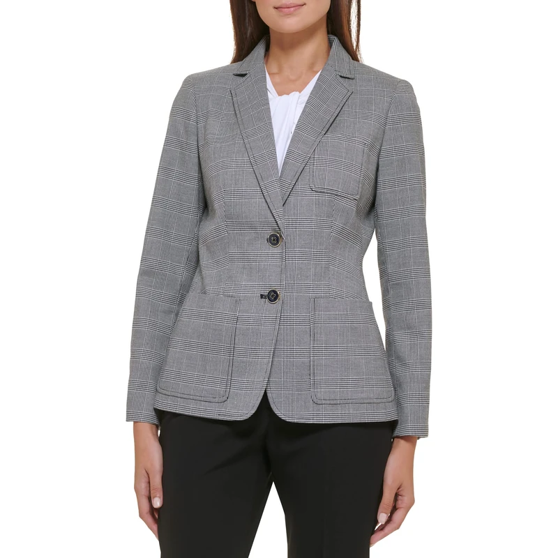Tommy Hilfiger Women's Blazer – Business Jacket with Flattering Fit and Single-Button Closure, Black/Ivory, 12