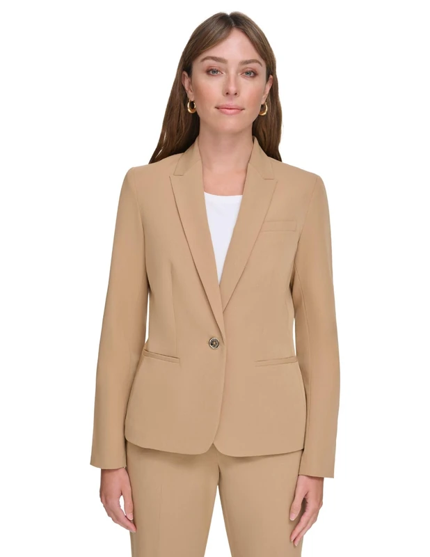 Tommy Hilfiger Women's One Button Blazer Business Jacket with Flattering Fit and Single-Button, Tigers Eye, 12