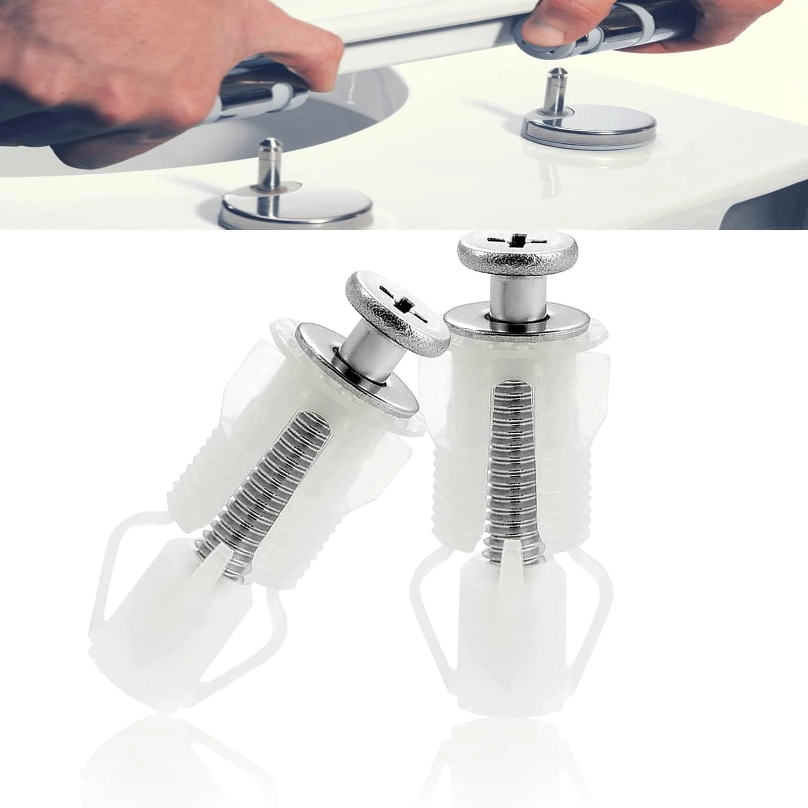 2 Pcs Toilet Fixing Parts Toilet Seat Accessories and Fixings, Stainless Steel Toilet Seat Screws Fixing Toilet Seat Accessories Hinge Screws Expansion Nuts White Toilet Lid Fixing Parts
