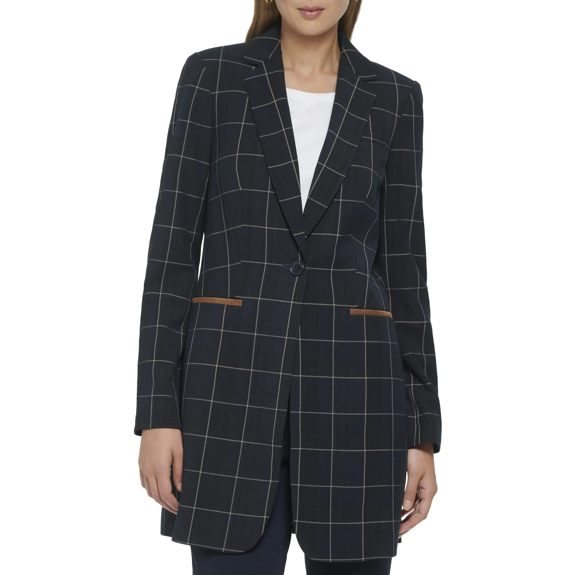 Tommy Hilfiger Women's Blazer – Business Jacket with Flattering Fit and Single-Button Closure, Midnight/Grey Multi, 6