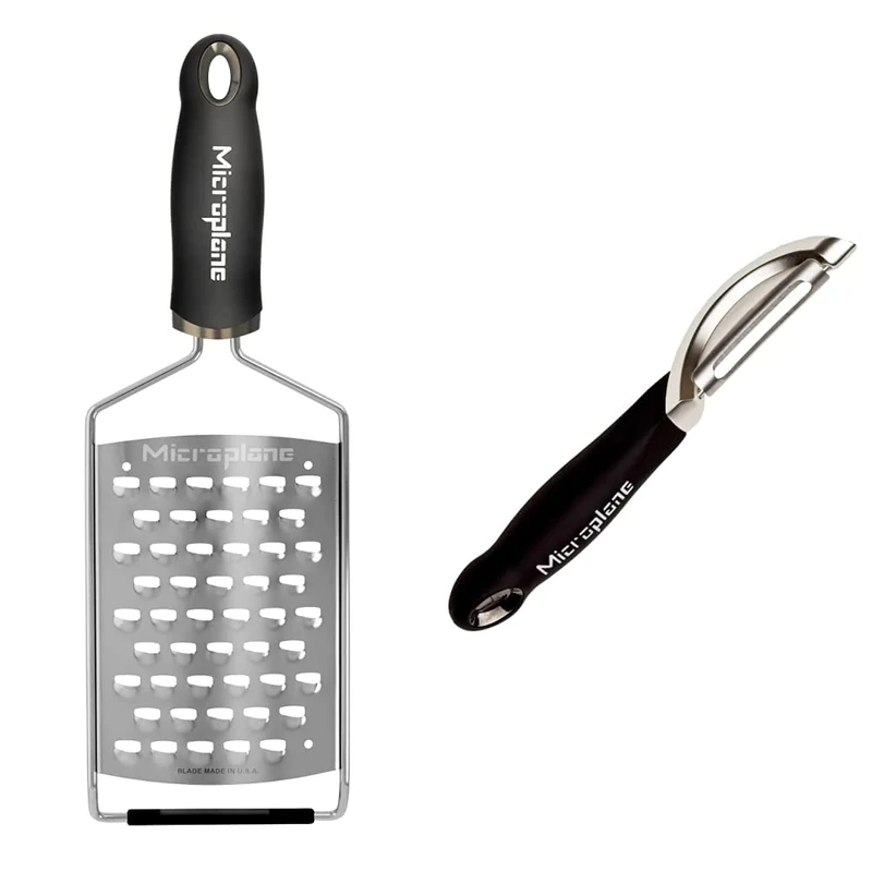 Microplane Kitchen Grater XL Ultra-coarse for Potato & 48091 Professional Peeler Stainless Steel/Black for Right and Left Hand use