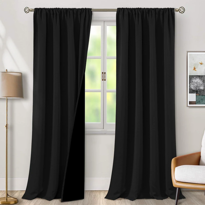 BGment Black Blackout Curtains for Living Room 108 Inch Long, Extra Long Thermal Insulated 100% Room Darkening Soundproof Energy Saving Rod Pocket Window Curtains, 2 Panels, Each Panel 52 Inch Wide