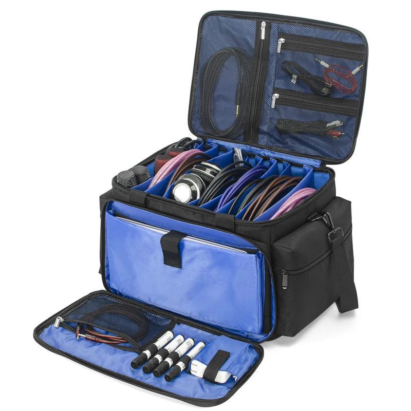 AKOZLIN Cable File Bag with Detachable Dividers, Blue, 16"x11"x10", Travel