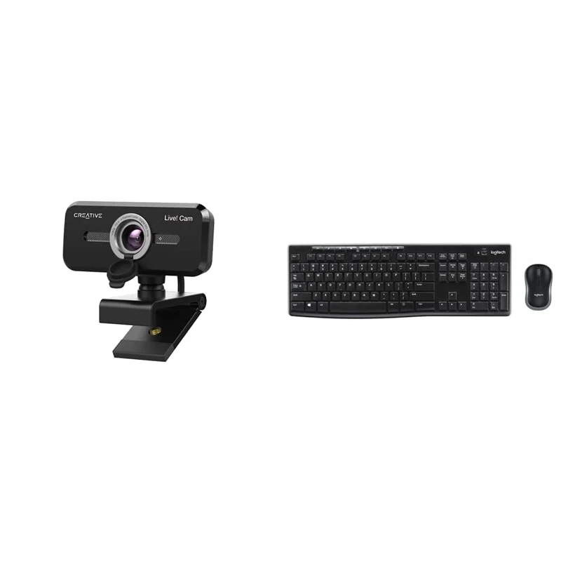 CREATIVE Live! Cam Sync 1080p V2 Full HD Wide Angle USB Webcam with Automatic Mute and Noise Cancelling for Video Calls & Logitech MK270 Wireless Keyboard and Mouse Combo