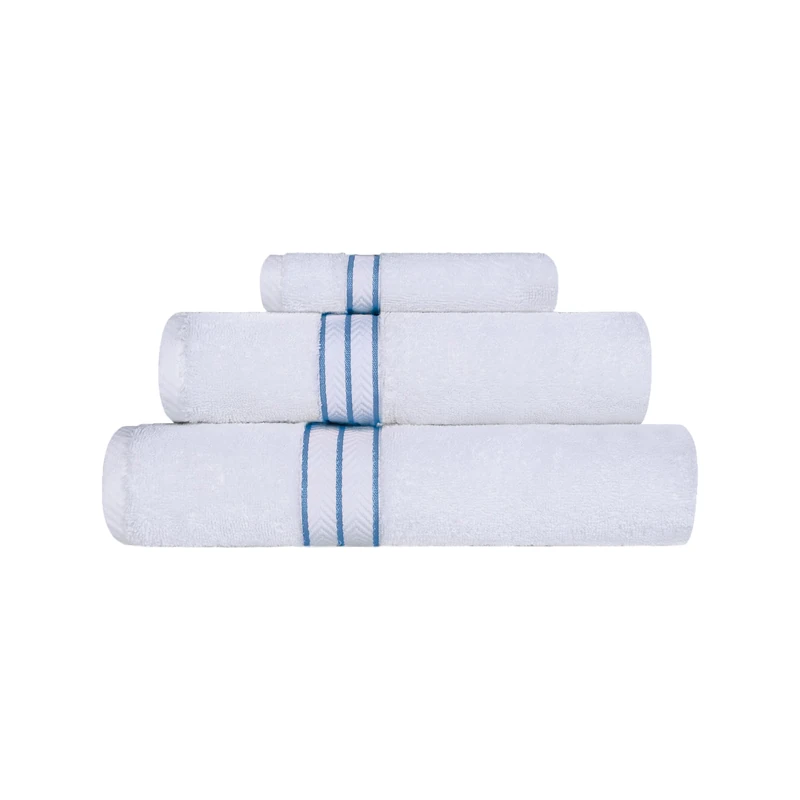 Superior Turkish Cotton Ultra-Plush 3-Piece Towel Set, Ideal for Master Bath, Guest Bathroom, Fast Drying, Shower, Spa, Face/Washcloths, Hand, Bath Towels, Absorbent, Home Basics, Light Blue