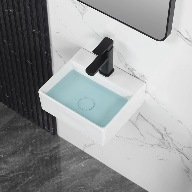 Vessel Sink Rectangle 13"x11" Bathroom Wall Mount Sink Rectangular White Porcelain Ceramic Vessel Vanity Sink Art Basin