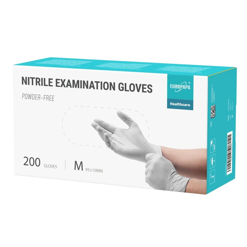 EUROPAPA Nitrile Gloves - Powder-Free, EN455/EN374, 200 pcs M