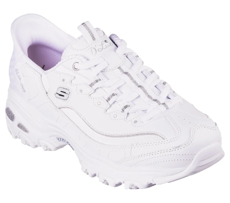 Skechers Women's Hands Free D'Lites New Classic Sneaker, White/Silver, 3.5 UK