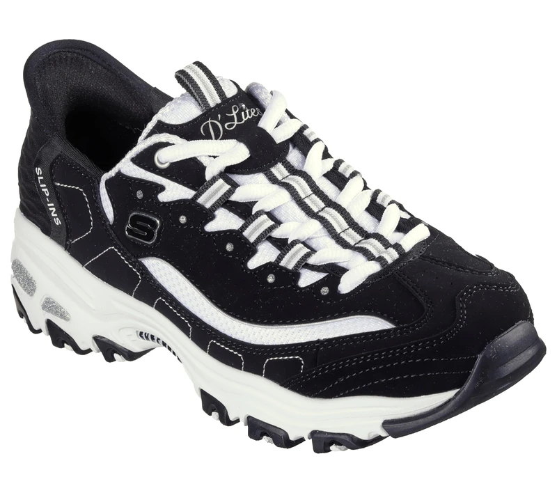 Skechers Women's D'Lites New Scene Hands Free Slip-Ins Sneaker, Black/White, 7.5