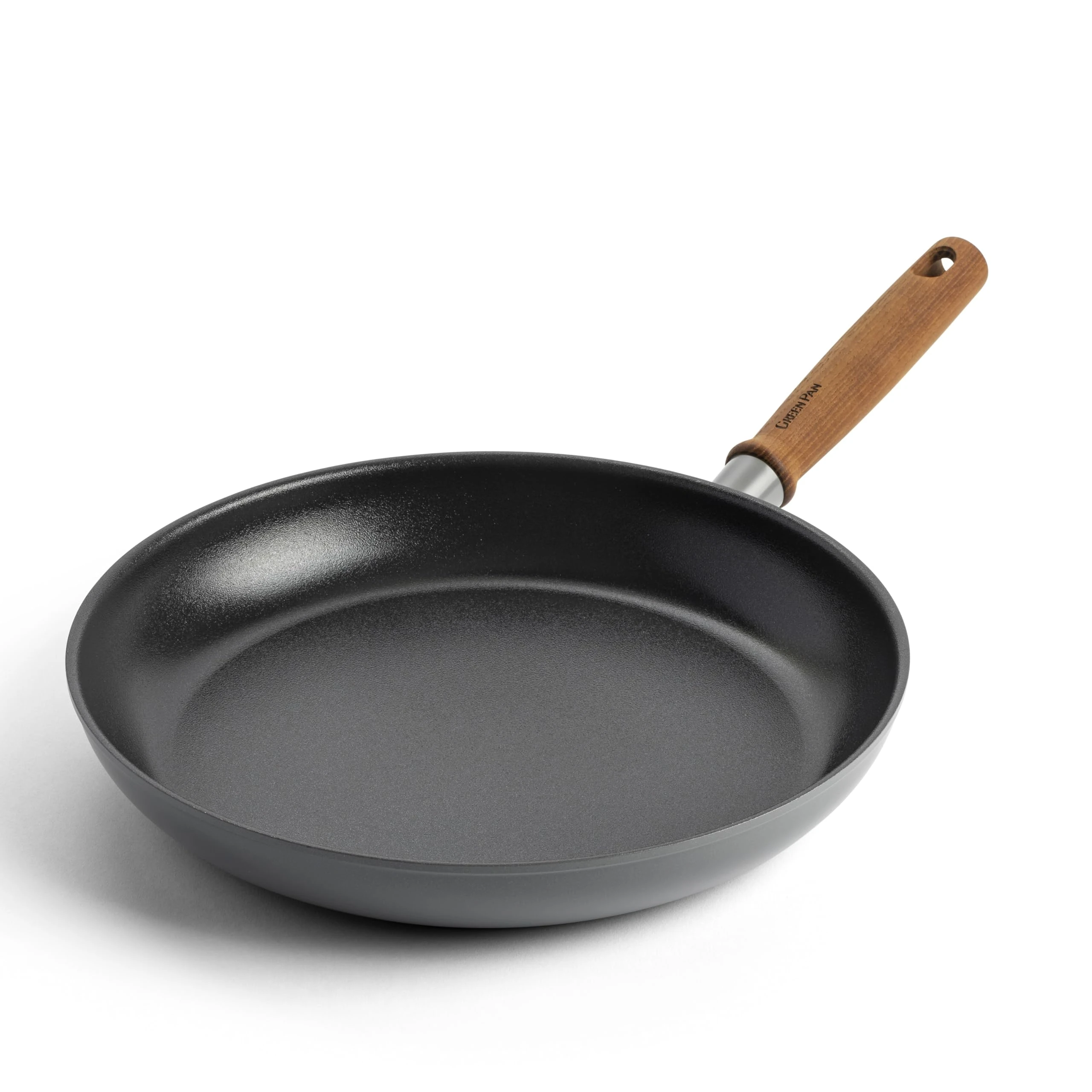 Greenpan Mayflower Pro Hard Anodized Healthy Ceramic Nonstick 30 cm Frying Pan Skillet, Vintage Wood Handle, PFAS-Free, Induction Suitable, Charcoal Gray