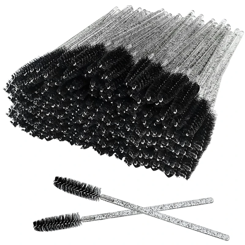 XPP Disposable Eyelash Brushes,100PCS Eye Brow Spoolie Castor Oil Brush Mascara Wands Cosmetic Makeup Tools (Crystal Black-100PCS)