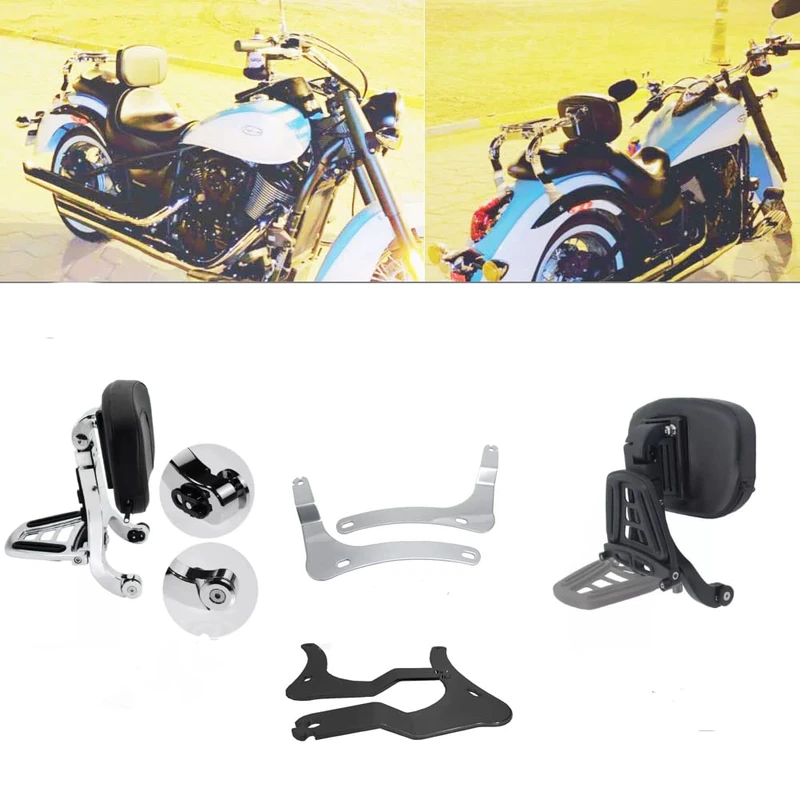M Maintenanse Adjustable Sissy Bar Backrest With Folding Luggage Rack For Kawasaki 900 Classic (Matt Black)