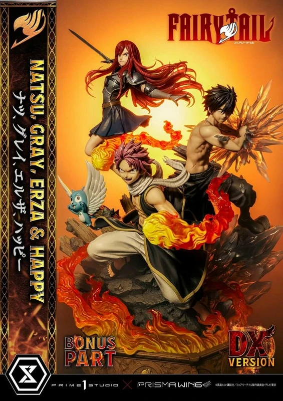 Prime 1 Studio Fairy Tail - Natsu, Grey, Erza, Happy - Del Statue Bonus circa 1/7 57cm