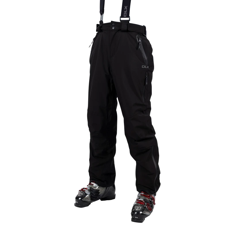 DLX Trespass Mens Ski Trousers Salopettes Kristoff II - Waterproof, Breathable, Stretch Fabric Down Touch Filling, Tricot Lined, Kick Panels, Adjustable Detachable Braces Black - Image 1