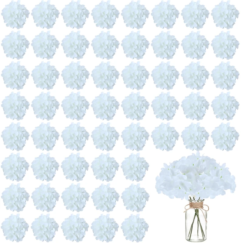 WEISPARK Artificial Flowers Large Silk Hydrangea Heads with Stems Fake Flowers for Wedding Home Party Shop Baby Shower Decor Pack of 6 (White)