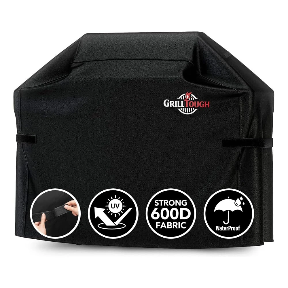 GrillTough Heavy Duty BBQ Grill Cover for Outdoor Grill – Waterproof, Weather Resistant, UV & Fade Resistant with Adjustable Straps – Gas Grill Cover for Weber, Charbroil (132L x 66W x 109H cm)