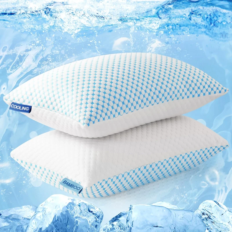 EASELAND Cooling Pillows for Sleeping - Firm Support from Shredded Memory Foam Fill(Adjustable Loft), Hypoallergenic Breathable Bamboo Rayon Pillow - Standard Size 2 Pack