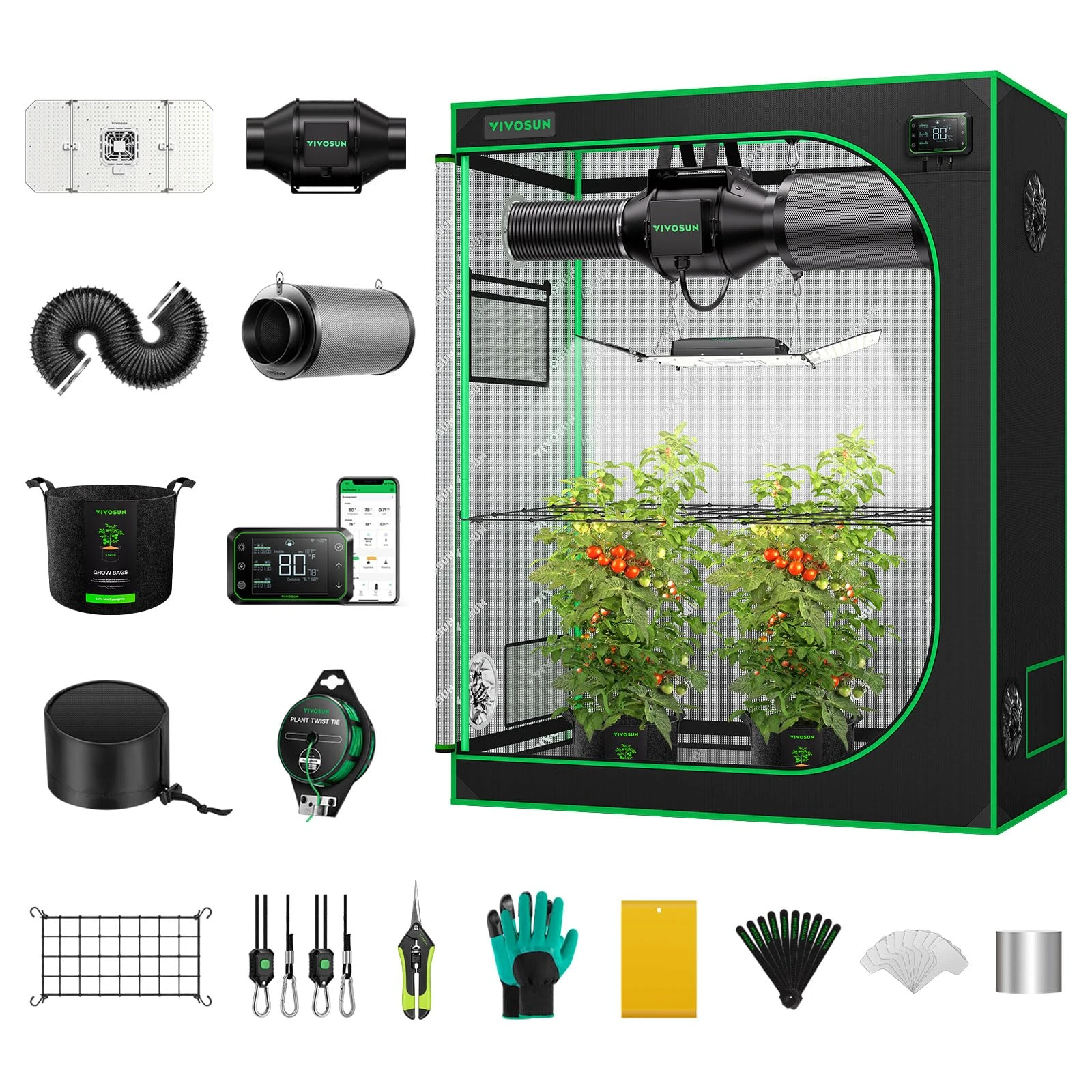 VIVOSUN GIY Smart Grow Tent System 4x2, WiFi-Integrated Grow Tent Kit, with Automate Ventilation and Circulation, Schedule Full Spectrum 200W LED Grow Light, and GrowHub E42A Controller