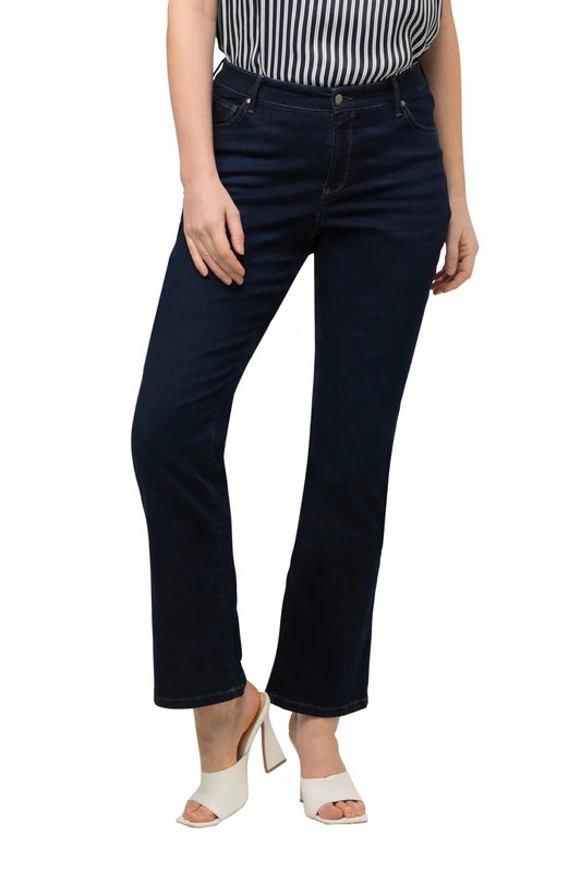 Ulla Popken Women's Jeans, Dark Denim, 5-Pocket Cut, Elastic Waistband, Blue, 32W x 32L
