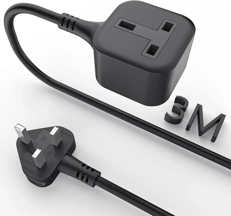 1 Way Gang Extension Lead 3M, 13 AMP Single Socket Extension Lead, HITRENDS UK 3 Pin Plug Power Strip(13A,3250W Max), Sturdy Plug Extension for Travel, Home, Office, Black