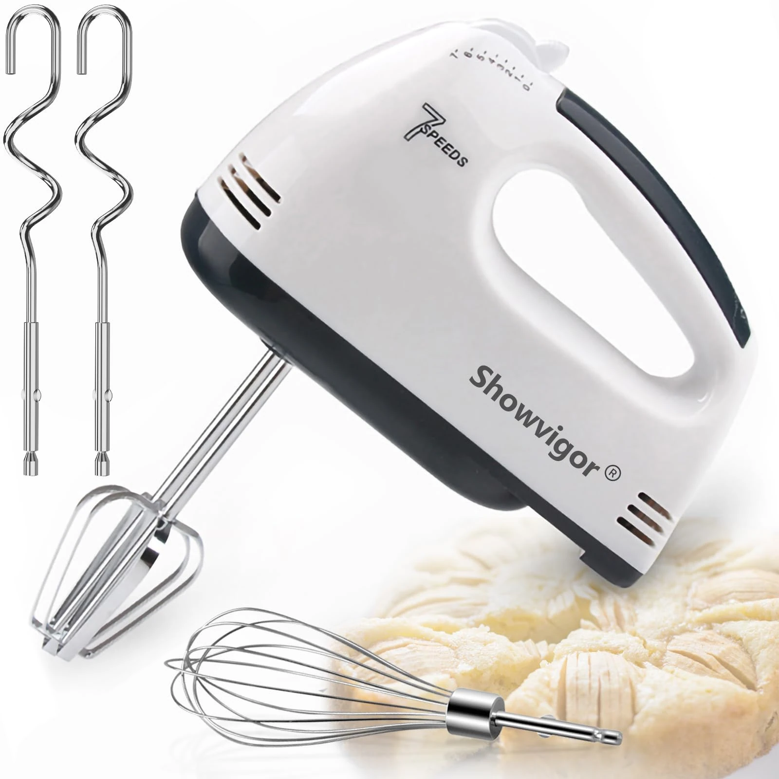 Hand Mixer, Electric Cake Whisk Food Mixer for Baking Self-Control/Turbo Boost + 4 Stainless Steel Accessory Food Beater for Cake Bread